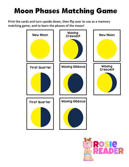 Moon Phases Matching Cards Reading Adventures For Kids Ages 3 To 5