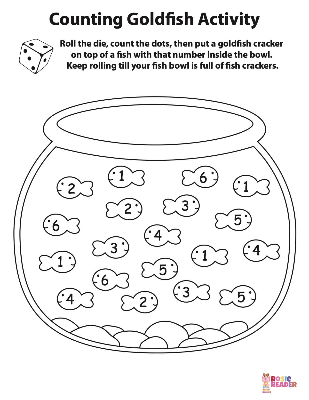 Counting Goldfish Activity & Printable Die Reading adventures for